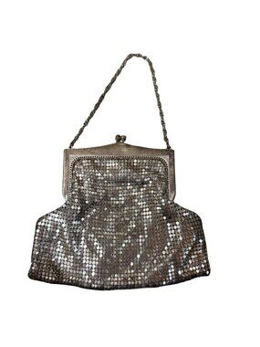 Vintage Whiting & Davis 1930s Silver Mesh Evening Bag Chain Handle Made In USA